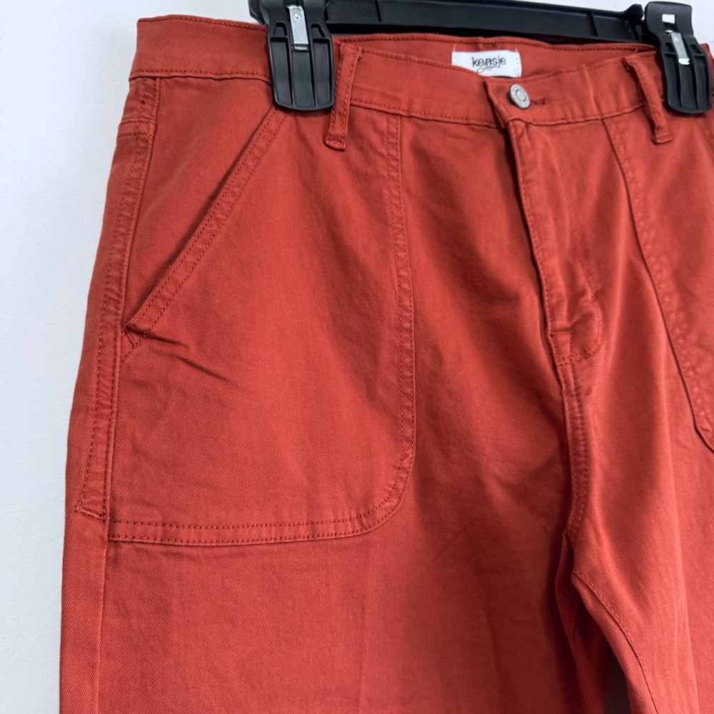 Kensie Rust Burnt Orange High Waisted Cropped Cargo Utility Pants 12 - Picture 3 of 8